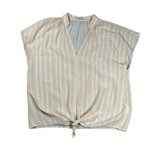 Marie Oliver Silk Blouse XS Striped Tie Hem V-Neck Short Sleeve Resort Career